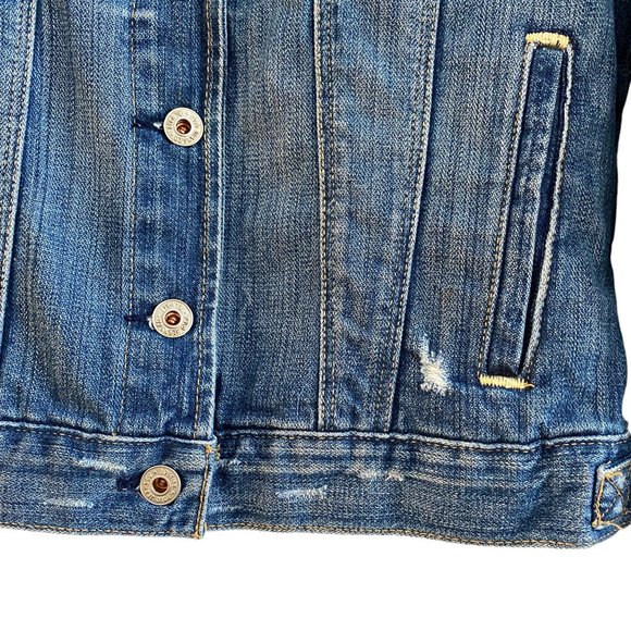 Ralph Lauren Polo Jeans Distressed Rocker Denim Trucker Ripped Y2K Jean Jacket-M - Picture 6 of 14